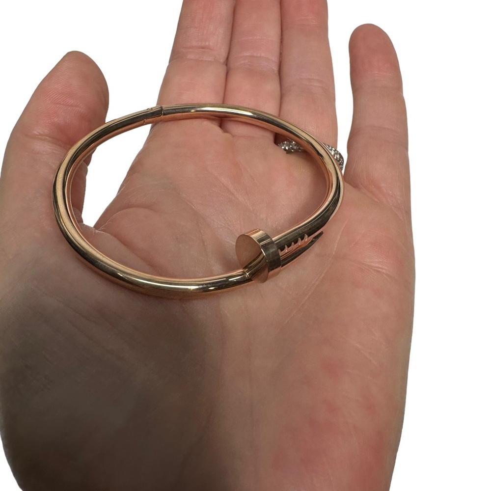 NEW Fashion Rose Gold Color Nail Titanium Steel Plated Bangle Bracelet - Picture 5 of 10